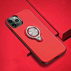 Custodia Silicone e Plastica Opaca Cover con Magnetico Anello Supporto R04 per Apple iPhone 11 Pro Max Rosso