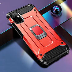 Custodia Silicone e Plastica Opaca Cover con Magnetico Anello Supporto R04 per Apple iPhone 11 Rosso