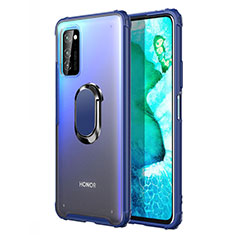 Custodia Silicone e Plastica Opaca Cover con Magnetico Anello Supporto R04 per Huawei Honor View 30 Pro 5G Blu