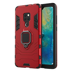 Custodia Silicone e Plastica Opaca Cover con Magnetico Anello Supporto R04 per Huawei Mate 20 Rosso