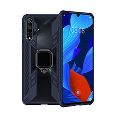 Custodia Silicone e Plastica Opaca Cover con Magnetico Anello Supporto R04 per Huawei Nova 5 Pro Blu