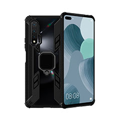 Custodia Silicone e Plastica Opaca Cover con Magnetico Anello Supporto R04 per Huawei Nova 6 Nero