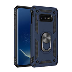 Custodia Silicone e Plastica Opaca Cover con Magnetico Anello Supporto R04 per Samsung Galaxy S10e Blu