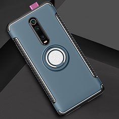 Custodia Silicone e Plastica Opaca Cover con Magnetico Anello Supporto R04 per Xiaomi Mi 9T Blu