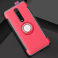 Custodia Silicone e Plastica Opaca Cover con Magnetico Anello Supporto R04 per Xiaomi Mi 9T Rosso