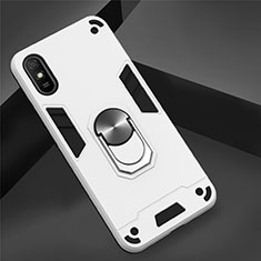 Custodia Silicone e Plastica Opaca Cover con Magnetico Anello Supporto R04 per Xiaomi Redmi 9A Bianco