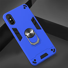 Custodia Silicone e Plastica Opaca Cover con Magnetico Anello Supporto R04 per Xiaomi Redmi 9A Blu