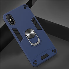 Custodia Silicone e Plastica Opaca Cover con Magnetico Anello Supporto R04 per Xiaomi Redmi 9A Blu Notte