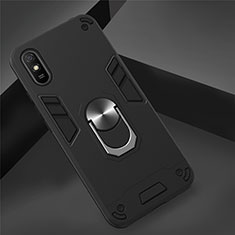 Custodia Silicone e Plastica Opaca Cover con Magnetico Anello Supporto R04 per Xiaomi Redmi 9A Nero