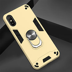 Custodia Silicone e Plastica Opaca Cover con Magnetico Anello Supporto R04 per Xiaomi Redmi 9A Oro
