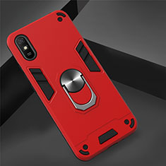 Custodia Silicone e Plastica Opaca Cover con Magnetico Anello Supporto R04 per Xiaomi Redmi 9A Rosso