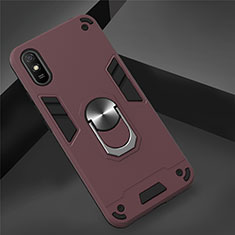 Custodia Silicone e Plastica Opaca Cover con Magnetico Anello Supporto R04 per Xiaomi Redmi 9A Rosso Rosa