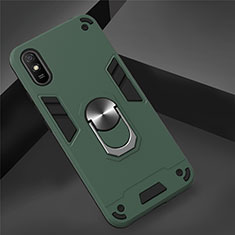 Custodia Silicone e Plastica Opaca Cover con Magnetico Anello Supporto R04 per Xiaomi Redmi 9A Verde Notte