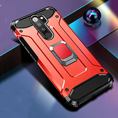 Custodia Silicone e Plastica Opaca Cover con Magnetico Anello Supporto R04 per Xiaomi Redmi Note 8 Pro Rosso