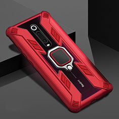Custodia Silicone e Plastica Opaca Cover con Magnetico Anello Supporto R05 per Xiaomi Mi 9T Rosso