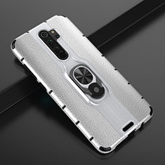Custodia Silicone e Plastica Opaca Cover con Magnetico Anello Supporto R05 per Xiaomi Redmi Note 8 Pro Argento