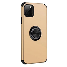 Custodia Silicone e Plastica Opaca Cover con Magnetico Anello Supporto R06 per Apple iPhone 11 Pro Max Oro