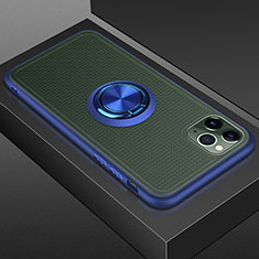 Custodia Silicone e Plastica Opaca Cover con Magnetico Anello Supporto R07 per Apple iPhone 11 Pro Blu