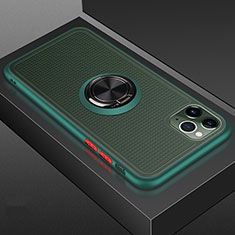 Custodia Silicone e Plastica Opaca Cover con Magnetico Anello Supporto R07 per Apple iPhone 11 Pro Max Verde