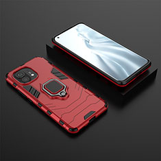 Custodia Silicone e Plastica Opaca Cover con Magnetico Anello Supporto R07 per Xiaomi Mi 11 Lite 4G Rosso