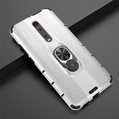 Custodia Silicone e Plastica Opaca Cover con Magnetico Anello Supporto R07 per Xiaomi Mi 9T Argento