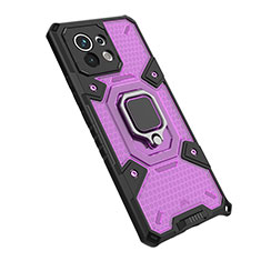 Custodia Silicone e Plastica Opaca Cover con Magnetico Anello Supporto R10 per Xiaomi Mi 11 5G Viola