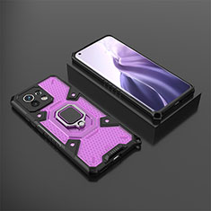 Custodia Silicone e Plastica Opaca Cover con Magnetico Anello Supporto R11 per Xiaomi Mi 11 5G Viola