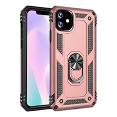 Custodia Silicone e Plastica Opaca Cover con Magnetico Anello Supporto S01 per Apple iPhone 11 Oro Rosa