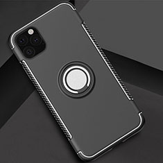Custodia Silicone e Plastica Opaca Cover con Magnetico Anello Supporto S01 per Apple iPhone 11 Pro Max Nero