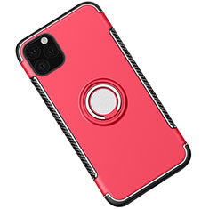 Custodia Silicone e Plastica Opaca Cover con Magnetico Anello Supporto S01 per Apple iPhone 11 Pro Max Rosso