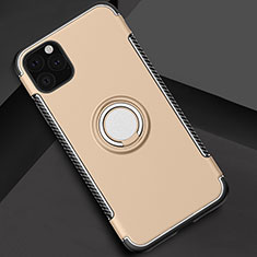 Custodia Silicone e Plastica Opaca Cover con Magnetico Anello Supporto S01 per Apple iPhone 11 Pro Oro