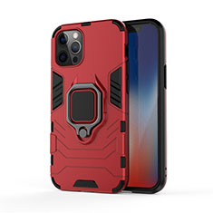 Custodia Silicone e Plastica Opaca Cover con Magnetico Anello Supporto S01 per Apple iPhone 12 Pro Rosso