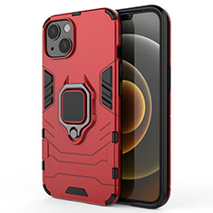 Custodia Silicone e Plastica Opaca Cover con Magnetico Anello Supporto S01 per Apple iPhone 13 Rosso