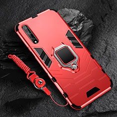 Custodia Silicone e Plastica Opaca Cover con Magnetico Anello Supporto S01 per Huawei Enjoy 10S Rosso