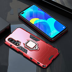 Custodia Silicone e Plastica Opaca Cover con Magnetico Anello Supporto S01 per Huawei Nova 6 5G Rosso
