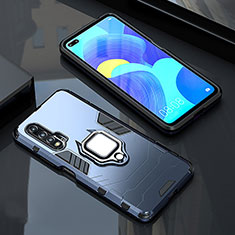 Custodia Silicone e Plastica Opaca Cover con Magnetico Anello Supporto S01 per Huawei Nova 6 Blu