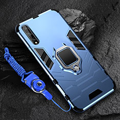 Custodia Silicone e Plastica Opaca Cover con Magnetico Anello Supporto S01 per Huawei P smart S Blu