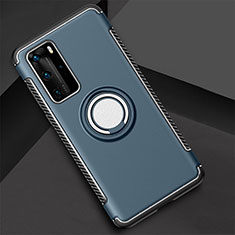 Custodia Silicone e Plastica Opaca Cover con Magnetico Anello Supporto S01 per Huawei P40 Pro Cielo Blu