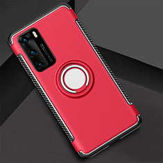 Custodia Silicone e Plastica Opaca Cover con Magnetico Anello Supporto S01 per Huawei P40 Rosso