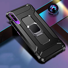 Custodia Silicone e Plastica Opaca Cover con Magnetico Anello Supporto S01 per Huawei Y9s Nero