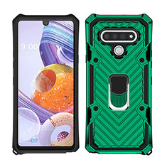 Custodia Silicone e Plastica Opaca Cover con Magnetico Anello Supporto S01 per LG Stylo 6 Verde