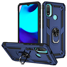 Custodia Silicone e Plastica Opaca Cover con Magnetico Anello Supporto S01 per Motorola Moto E30 Blu