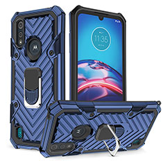 Custodia Silicone e Plastica Opaca Cover con Magnetico Anello Supporto S01 per Motorola Moto E6s (2020) Blu
