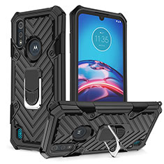 Custodia Silicone e Plastica Opaca Cover con Magnetico Anello Supporto S01 per Motorola Moto E6s (2020) Nero