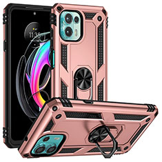 Custodia Silicone e Plastica Opaca Cover con Magnetico Anello Supporto S01 per Motorola Moto Edge 20 Lite 5G Oro Rosa