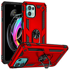 Custodia Silicone e Plastica Opaca Cover con Magnetico Anello Supporto S01 per Motorola Moto Edge 20 Lite 5G Rosso