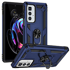 Custodia Silicone e Plastica Opaca Cover con Magnetico Anello Supporto S01 per Motorola Moto Edge 20 Pro 5G Blu