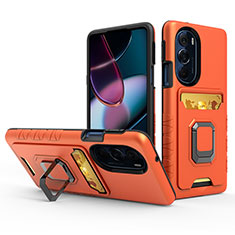 Custodia Silicone e Plastica Opaca Cover con Magnetico Anello Supporto S01 per Motorola Moto Edge 30 Pro 5G Arancione