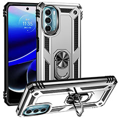 Custodia Silicone e Plastica Opaca Cover con Magnetico Anello Supporto S01 per Motorola Moto G 5G (2022) Argento
