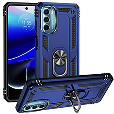 Custodia Silicone e Plastica Opaca Cover con Magnetico Anello Supporto S01 per Motorola Moto G 5G (2022) Blu